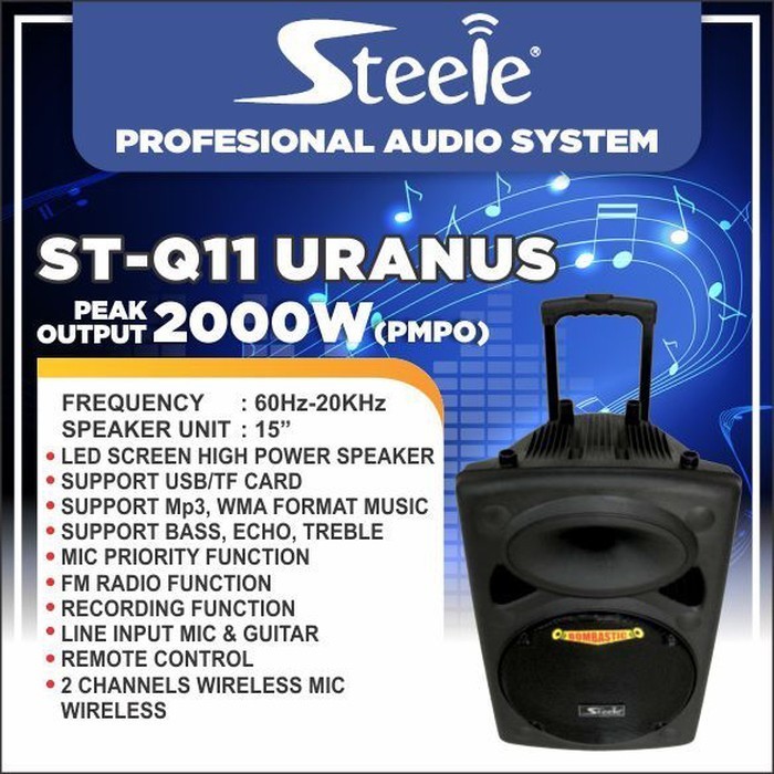 Speaker Wireless Bluetooth Bass Steele Profesional Audio System ST-Q11 URANUS