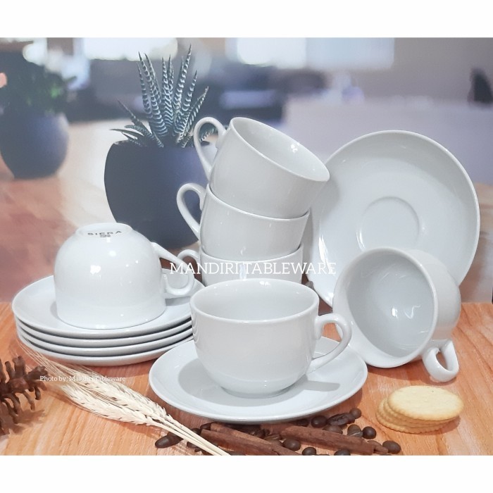 Cangkir Keramik Putih Polos / Cangkir Kopi / Cangkir Teh (Isi: 12 Pcs)