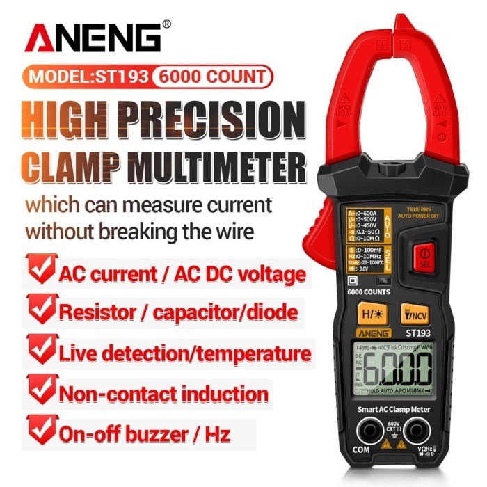 Aneng St193 Digital Clamp Multimeter Tang Ampere Voltage Tester Clamp