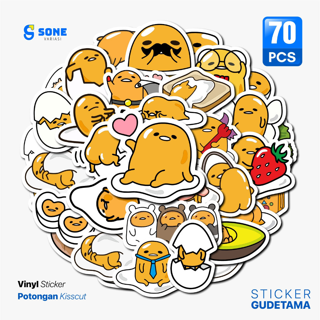 

70Pcs Stiker Gudetama / Vinyl Waterproof Anti Air / Sticker Helm Buku Journal Koper Motor Casing Hp