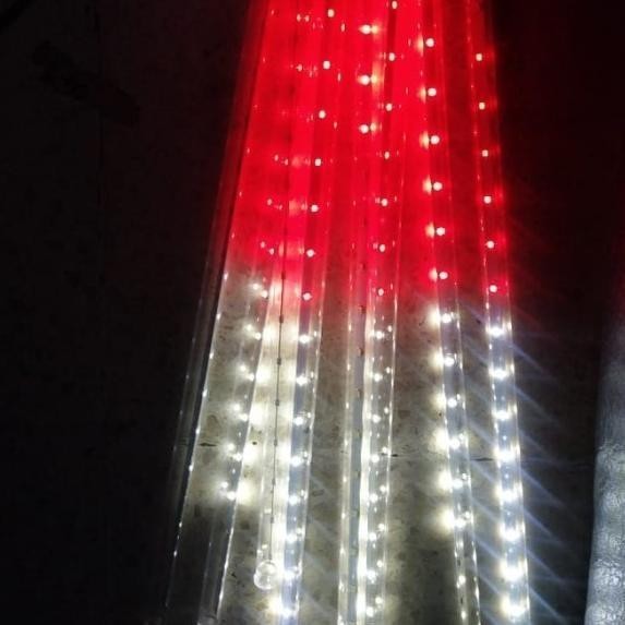Lampu Meteor 50Cm 10 Batang Merah Putih Rgb Lampu Hias Gantung  1 Set