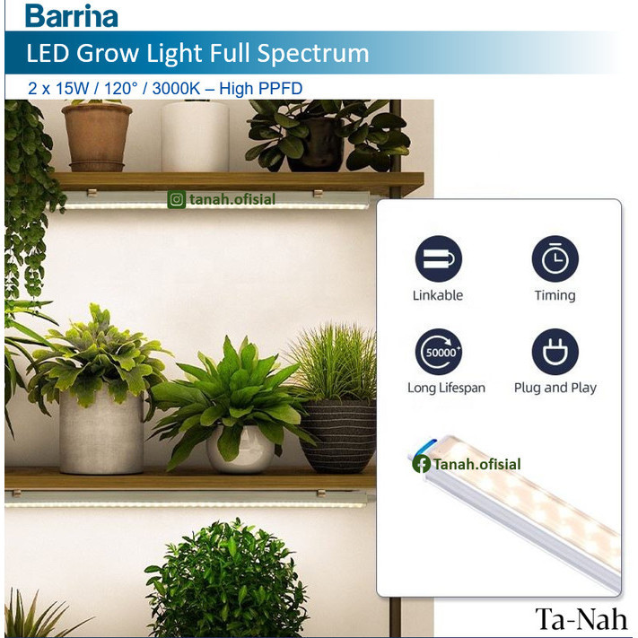 Grow Light Full Spectrum Led Barrina T5 60Cm 2X15W 120 3000K -Repack Gratis Ongkir
