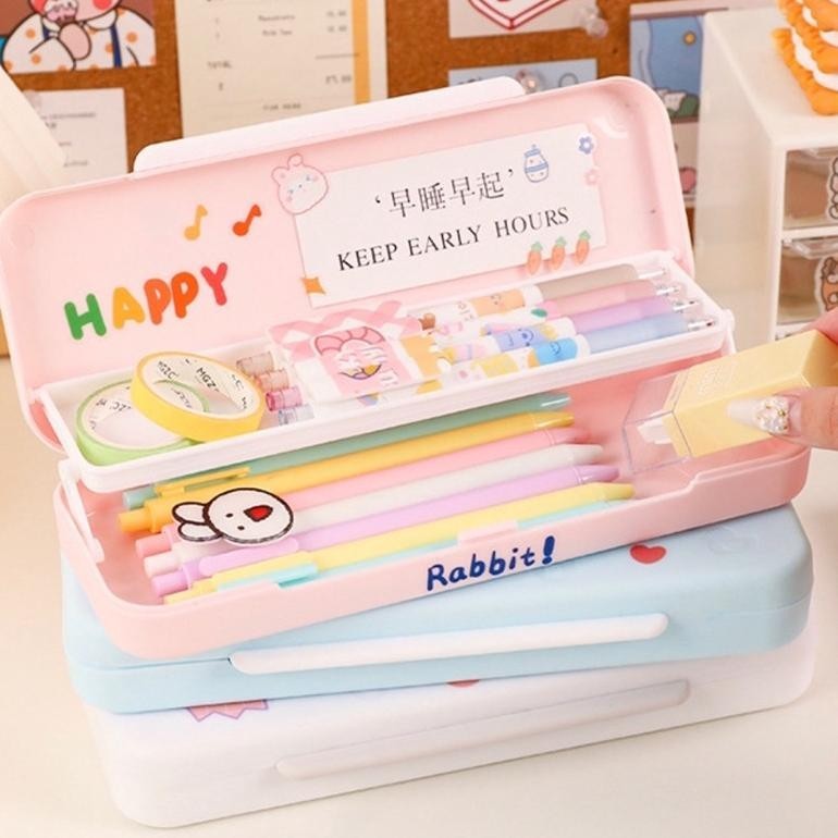 KENSHO Kotak is Pensil Minimalis Korea Tingkat Pencil Case Tepak Lucu Import/ Sticker/ Aesthetic / C