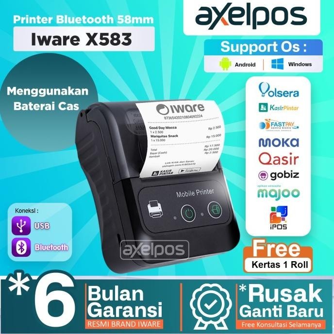 Printer Bluetooth mini Thermal Kasir 58mm Iware X583