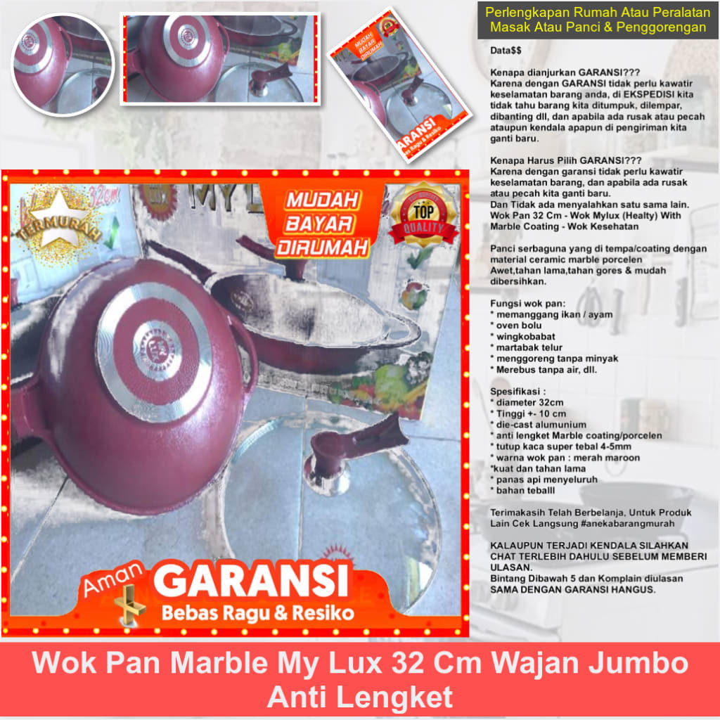 Wok Pan Marble My Lux 32 Cm Wajan Jumbo Anti Lengket