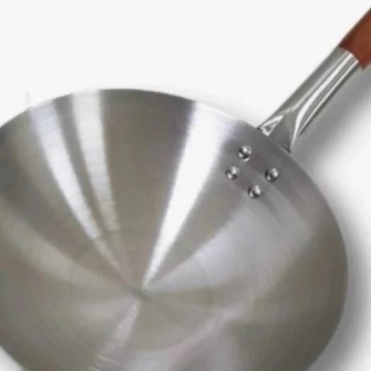 Wajan Nasi Goreng Stainless Stell Gagang Kayu / Kwali Gagang