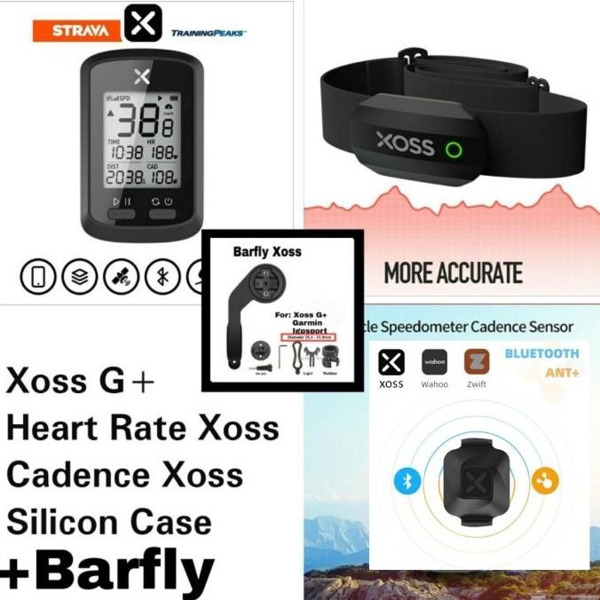 Paket Xoss G+ Speedometer + Silicon Case Dan Xoss Cadence Dan Xoss Hr
