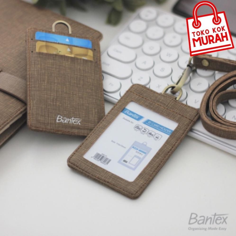 

Un04 Bantex Leather Name Tag ID Card Holder Kulit Sintetis Lanyard Tali Original