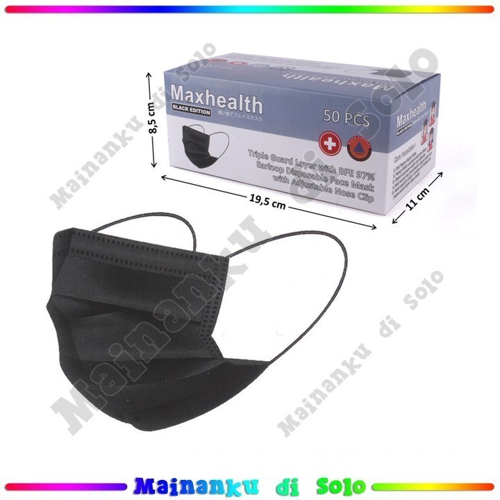 [Mainanku] Masker Earloop 50 Pcs Hitam Maxhealth Non Medis