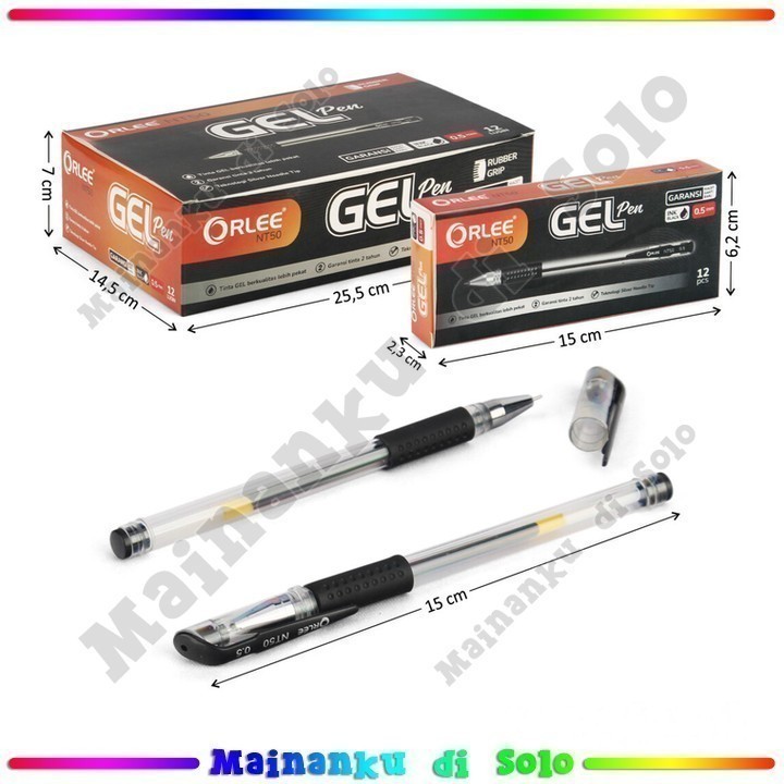 

[Mainanku] [GROSIR 12 Pcs] Bolpoin Hitam 0,5 mm Orlee Gel Pen Peralatan ATK