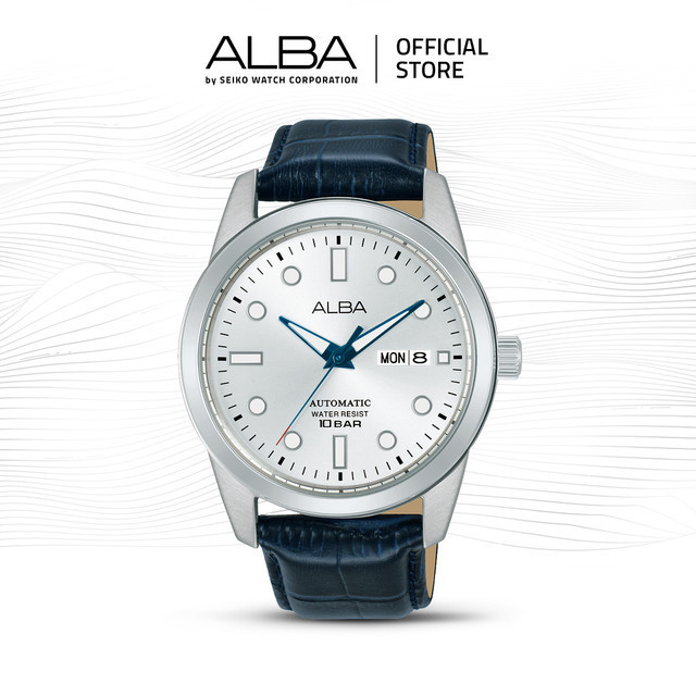 Alba Jam Tangan Pria AL4663 / AL4663X1 Automatic Silver Dial Black Leather Strap Watch