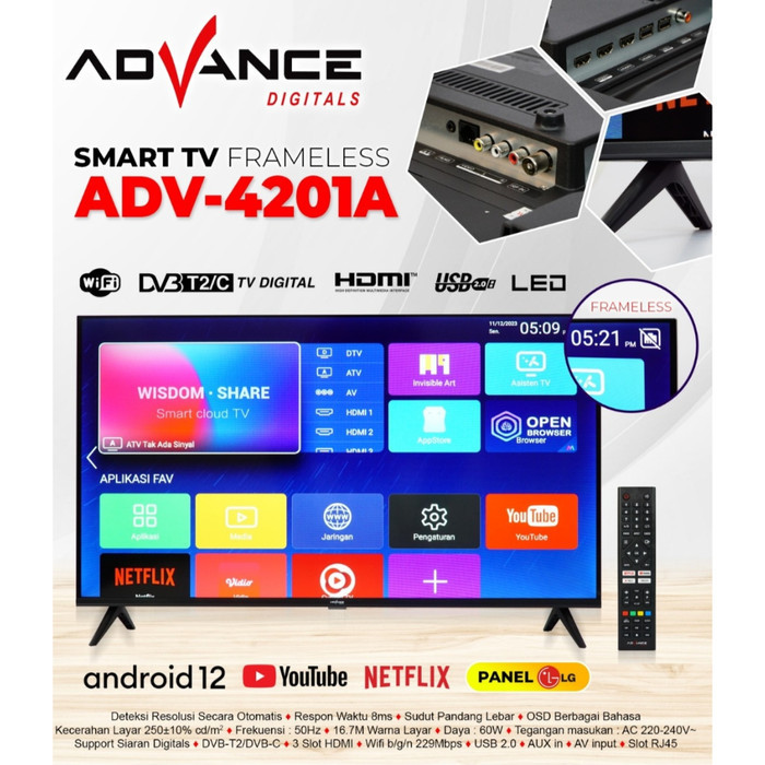 Advance Smart Led Tv 42 Inch Adv-4201A Panel Lg