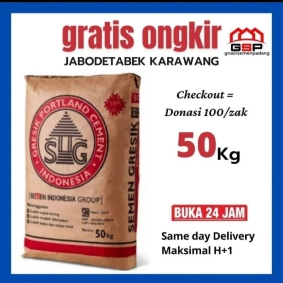 Semen Gresik 50kg 1 DO 160 zak Gratis Ongkir Jabodetabek