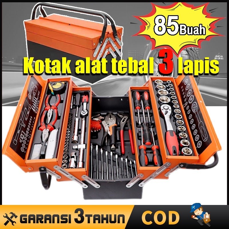 Originial Tool Kit 85 Pcs Tool Box Perkakas Kunci Sok Set Pekerjaan Mobil Tool Box Set Alat Bengkel