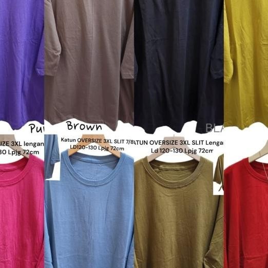 Kaos Polos Merah/Putih Wanita Oversize Xxxl Lengan 7/8