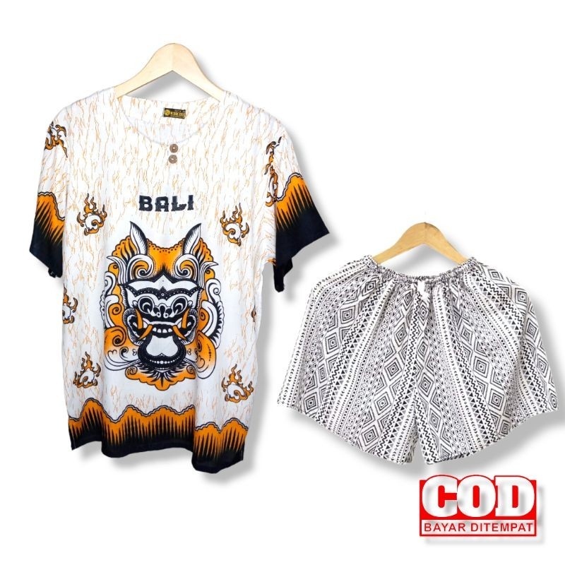 Setelan celana pendek barong putih/ setelan celana pendek pria wanita/ setelan celana pendek barong 