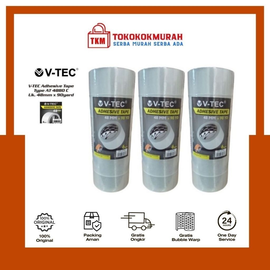 

V TEC ADHESIVE TAPE 48 MM X 90 YD LAKBAN BENING TERMURAH