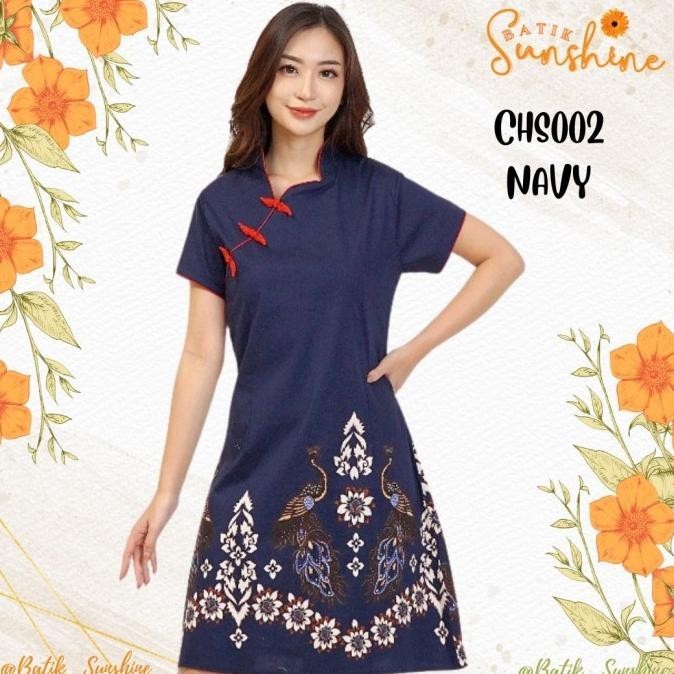 Dress Cheongsam Imlek/Sangjit/Sincia Wanita CHS002 Navy White