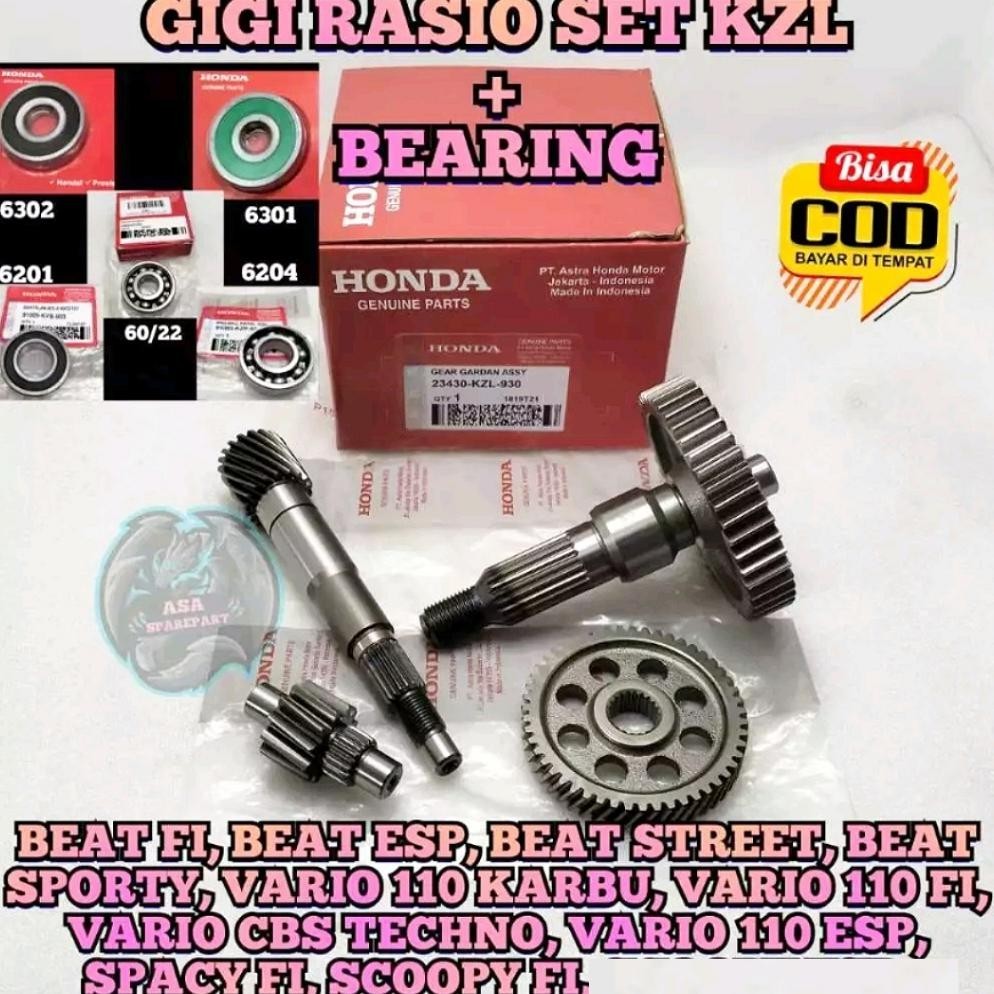 TY GIGI RASIO KZL + BEARING SET ASLI ORIGINAL HONDA UNTUK MOTOR BEAT FI , BEAT ESP , BEAT STREET , B