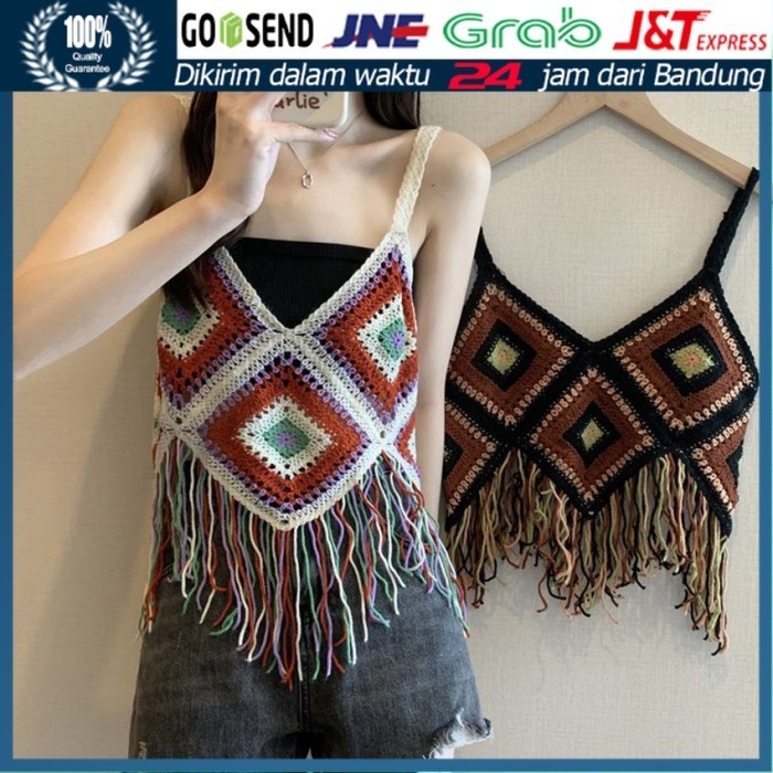 ] Tanktop Crochet Vest Rajut Crop Tank Top Crochet Korea