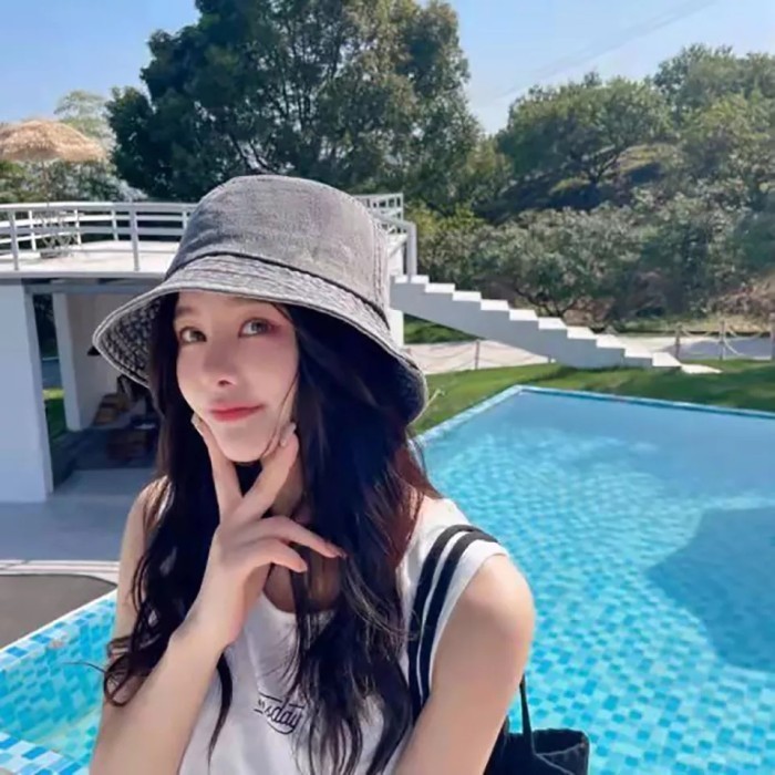 Topi Bucket Hat Pria/Wanita Topi Polos Bucket Denim Cotton Import
