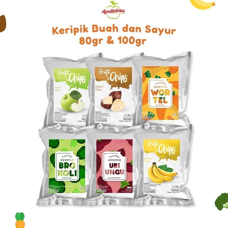 

wd-54 APELICIOUS Keripik Buah / Keripik Sayur Kripik Buah Apel Nangka Salak Pisang Fruta 100 gram Berkualitas