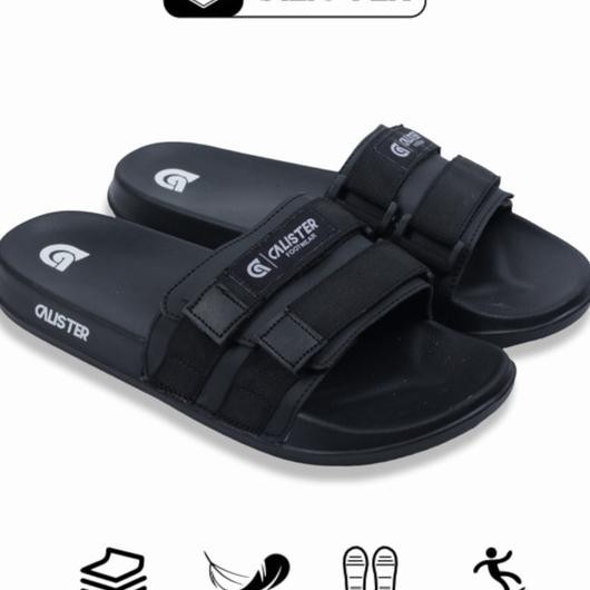 Sandal Pria Selop Distro Strap Aesthetic Hitam