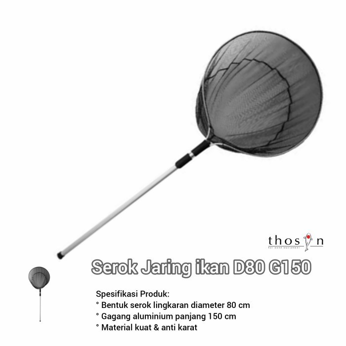 Jaring serok angkap ikan koi besar D80 diameter 80 cm Gagang 150 cm
