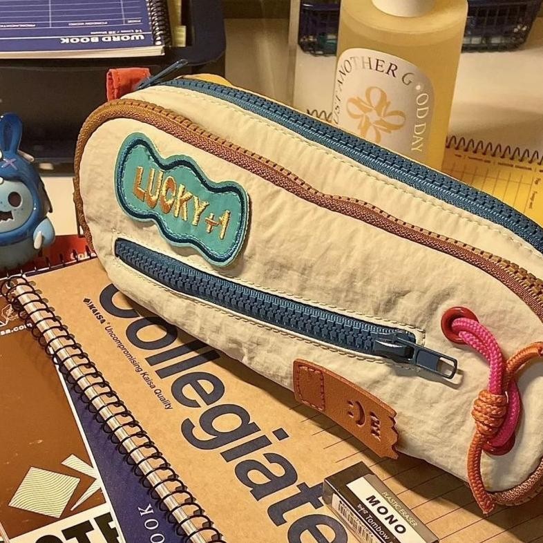 

TERLARIS kotak pensil kanvas jahitan tempat penyimpanan alat tulis lucu multifungsi kotak pensil siswa multifungsi se-7