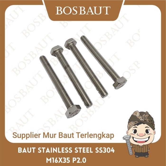 Baut M16x35 Stainless Steel SS304 (Kunci 24) - B/O SS304 M16X35 P2.0