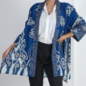 Atasan Wanita Outer Batik Mega Mendung PJ Citra Biru