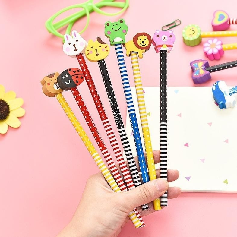 

ii-99 T&Y Pensil Karakter Kartun Cute Motif Garis Polkadot Pensil Karakter Penghapus Pensil Lucu Ada Penghapus 3D Pensil Fancy Unik Pensil Warna-Warni Untuk Souvenir Alat Tulis Sekolah TK SD Cartoon Pencil With Eraser Viral