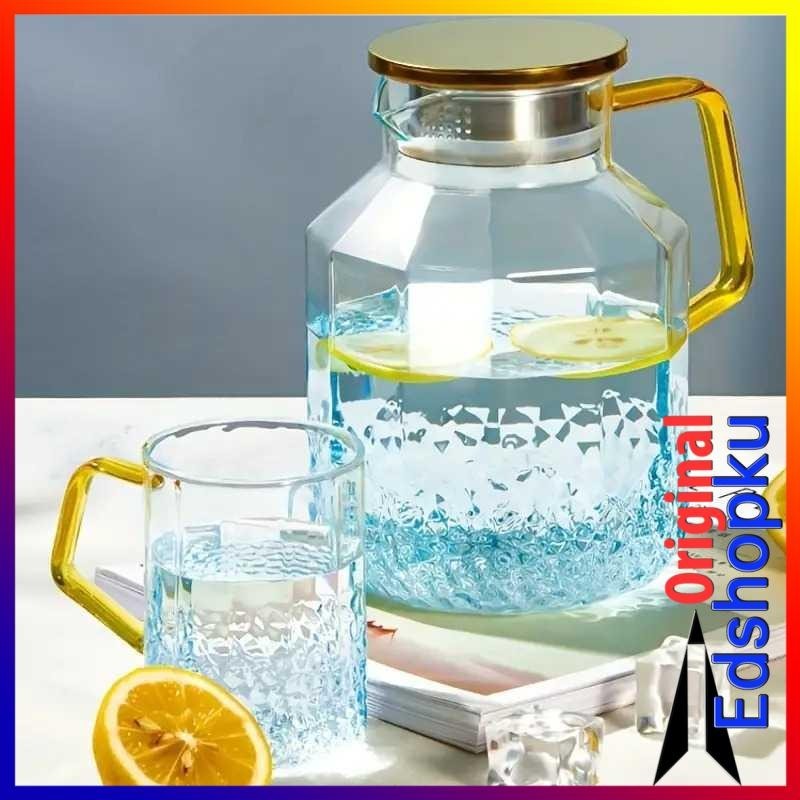 Teko Juice Teh Air Kaca Tahan Panas Kompor Api Listrik Borosilicate 1.8L with 2 Cup