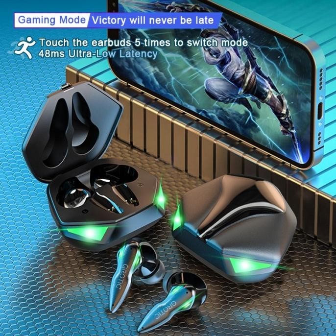 Grotic Tws Headset Bluetooth Earphone Gaming Bass Wireless Earbuds