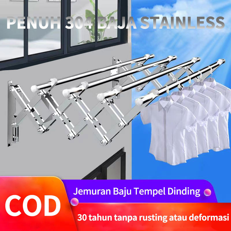 (COD)Jemuran Dinding lipat Stainless Jemuran Baju Dinding 200cm Jemuran Pakaian Dinding Jemuran Hang