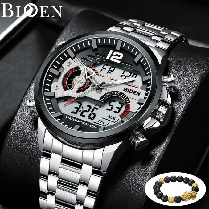 Jam Tangan Pria Original Biden Tali Stainless Steel Analogdigital Bisnis