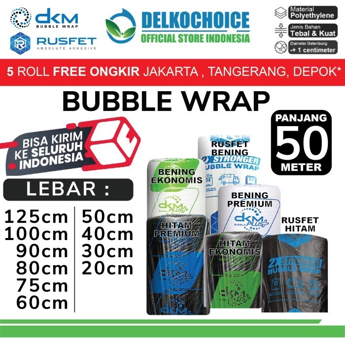 

BRG BARU Plastik Bubble Wrap 50M RUSFET DKM+ Bubblewrap Packing TEBAL ROLL