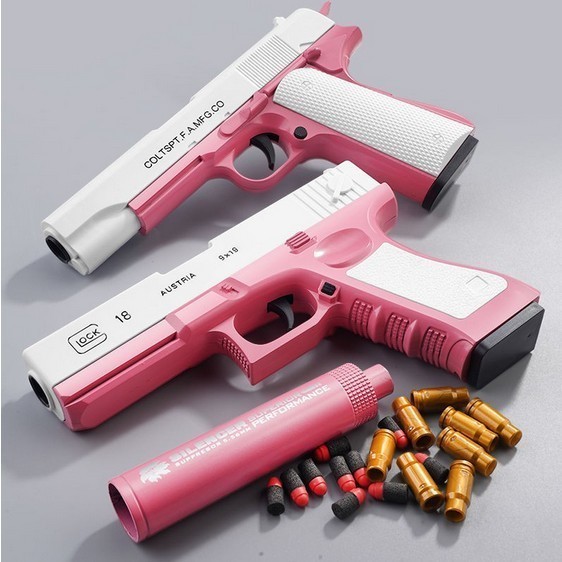 Mainan Pistol M1911 Shell Ejection Soft Bullet Toy Gun Pink Tf