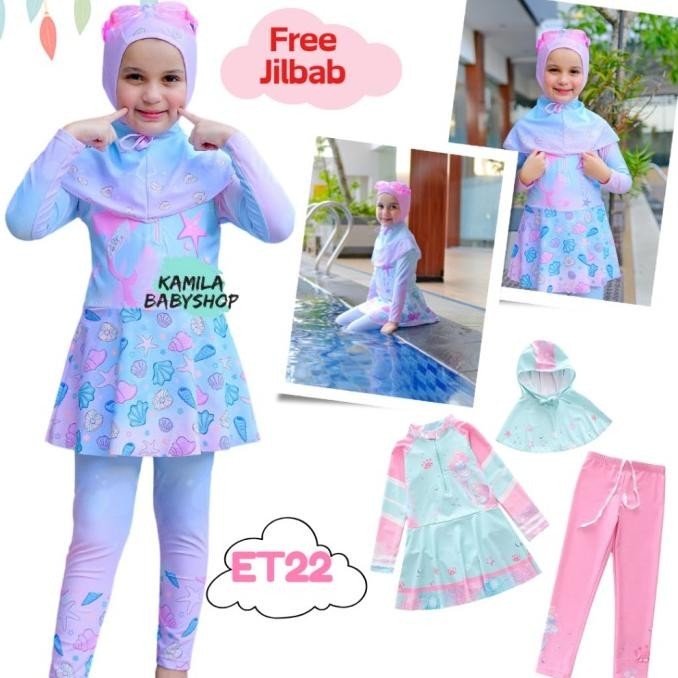 Baju Renang Anak Perempuan MUSLIMAH BAJU RENANG ANAK HIJAB 3-10 TAHUN