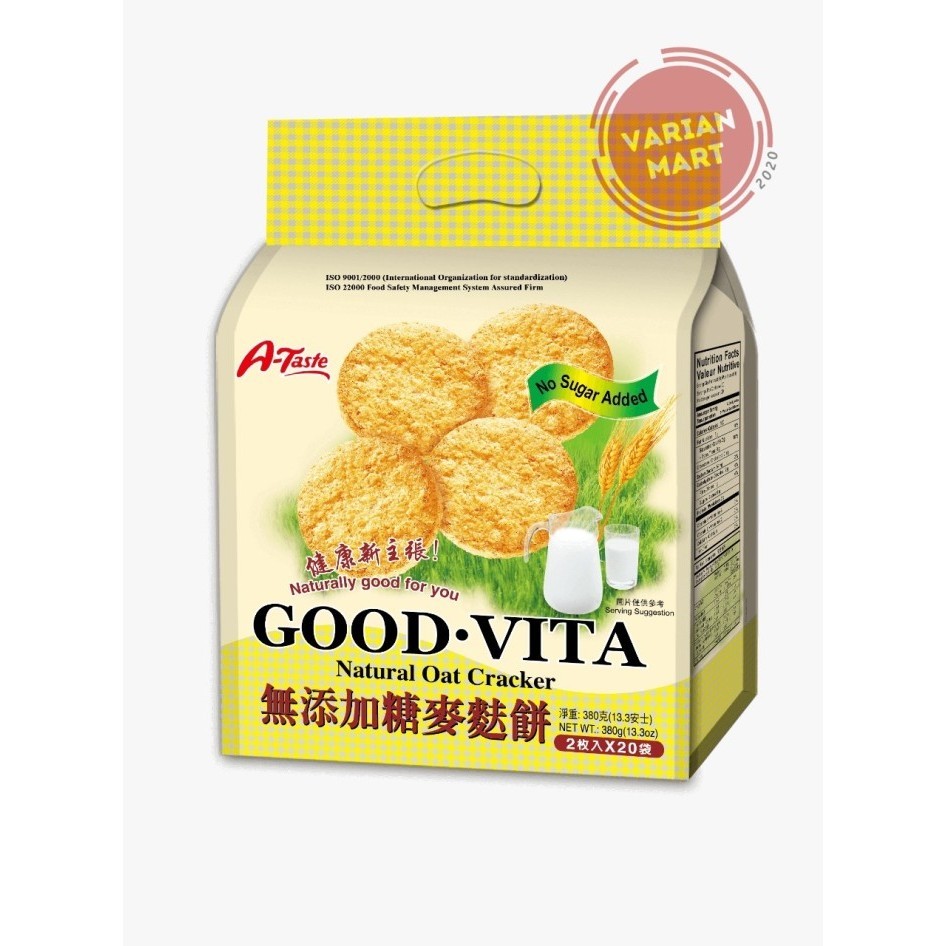 

BERMUTU A-Taste Good Vita Natural Oat Cracker 380gr NO SUGAR BISKUIT SILANG