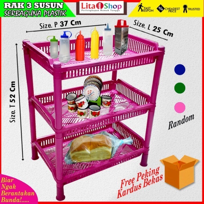BERKUALITAS Rak Plastik Serbaguna 3 Susun/Rak Plastik Segi 4 Tingkat Ukuran Besar