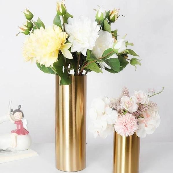 Vas Pot Bunga Gold Silinder Stainless Flower Vase Luxury Home Decor