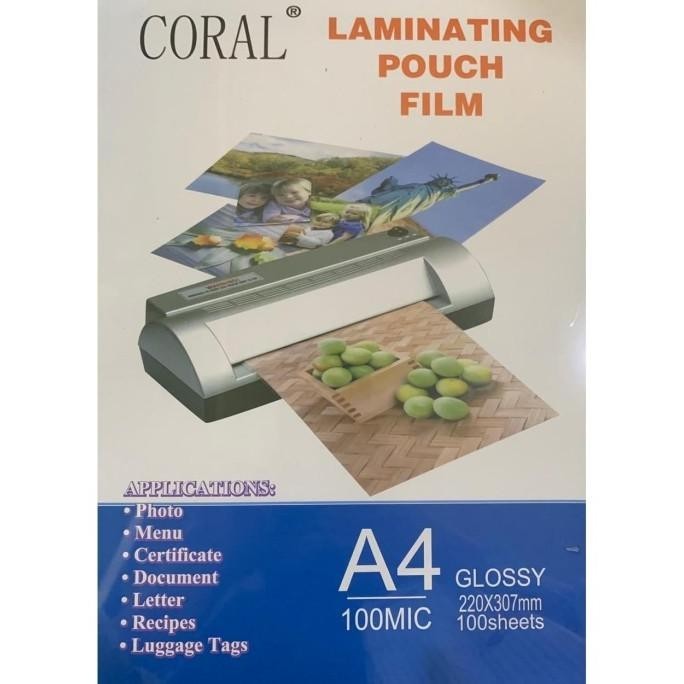 

Plastik Laminating Pouch Film Glosy Clear A4 100mic CORAL