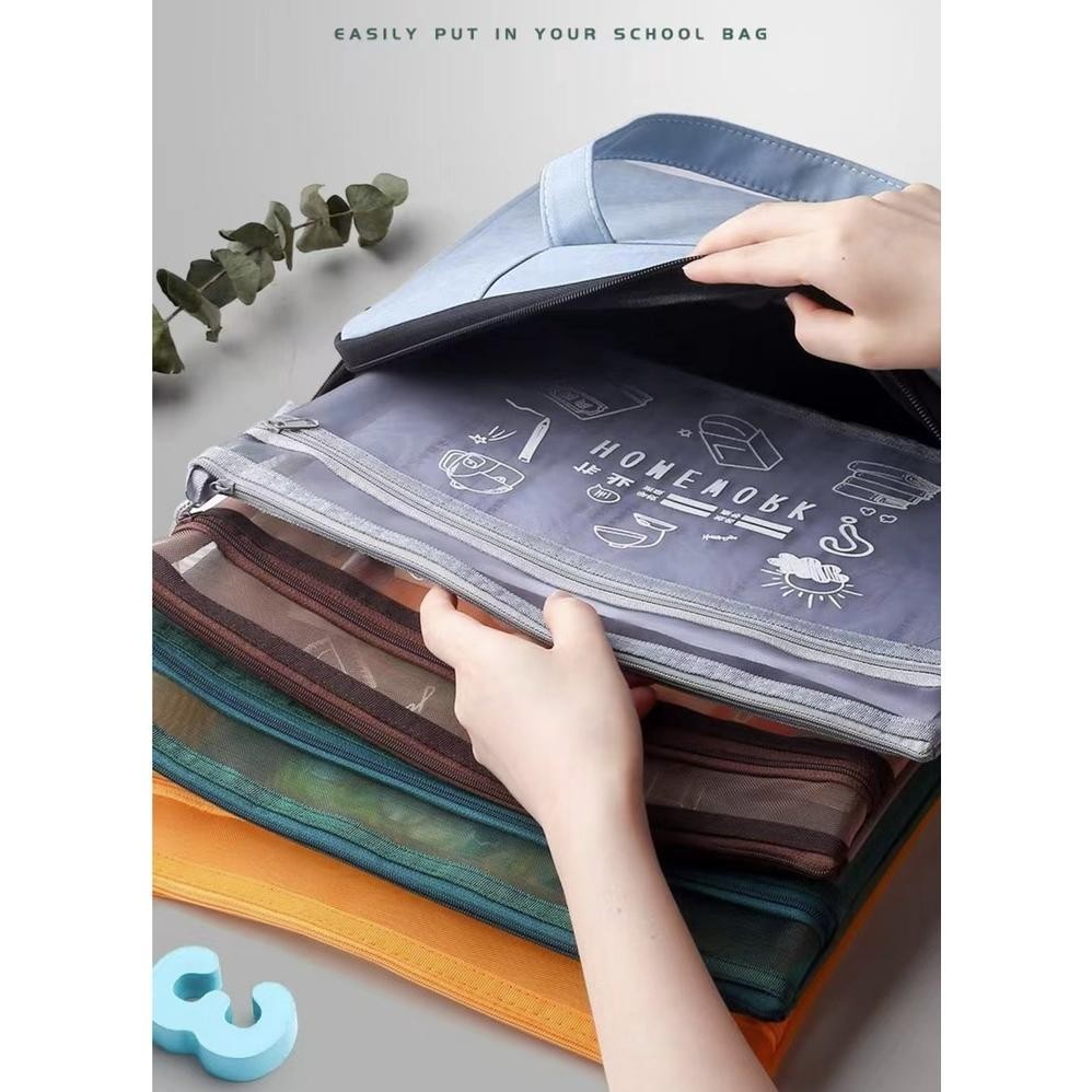 

100% [Logu] Map Organizer 2 Tingkat, 2 Tier Office School Zipper Document Pouch Zipper Bag