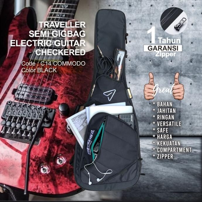Softcase Tas Gitar Elektrik Black Semi Gigbag Tebal Checkered
