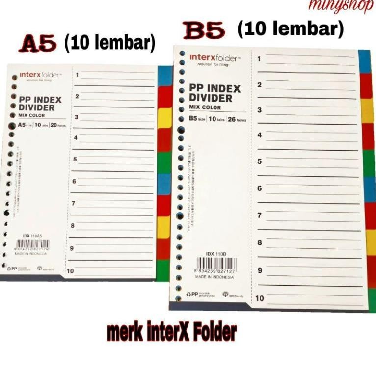 

Big Sale Pembatas Binder B5 26 Ring A5 20 Ring Divider Interx Folder Mix Colour 10 Lembar