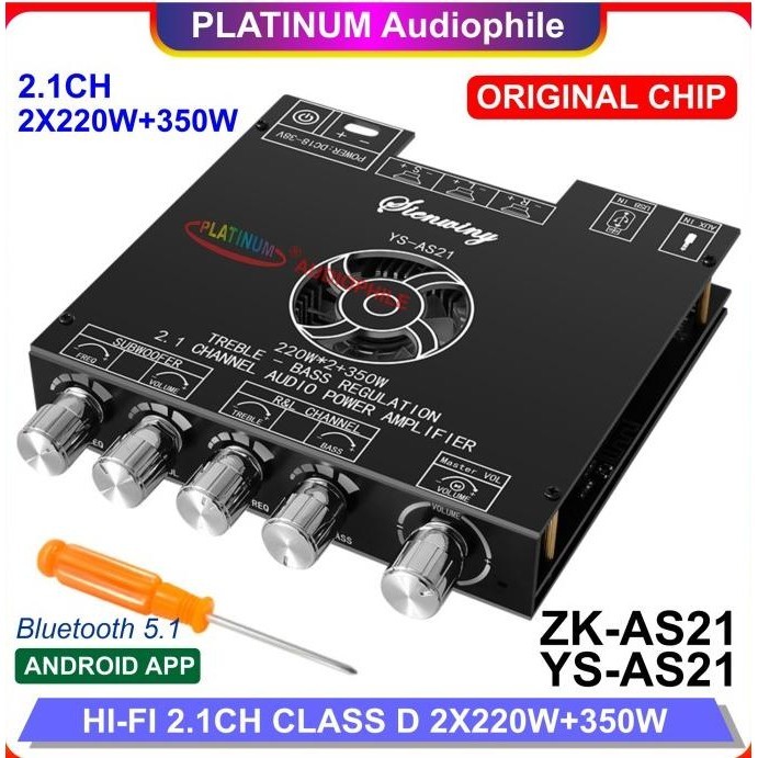 Amplifier Class D 2.1 CH TPA3255 Bluetooth 5.1 Hifi Amplifier ZK-AS21