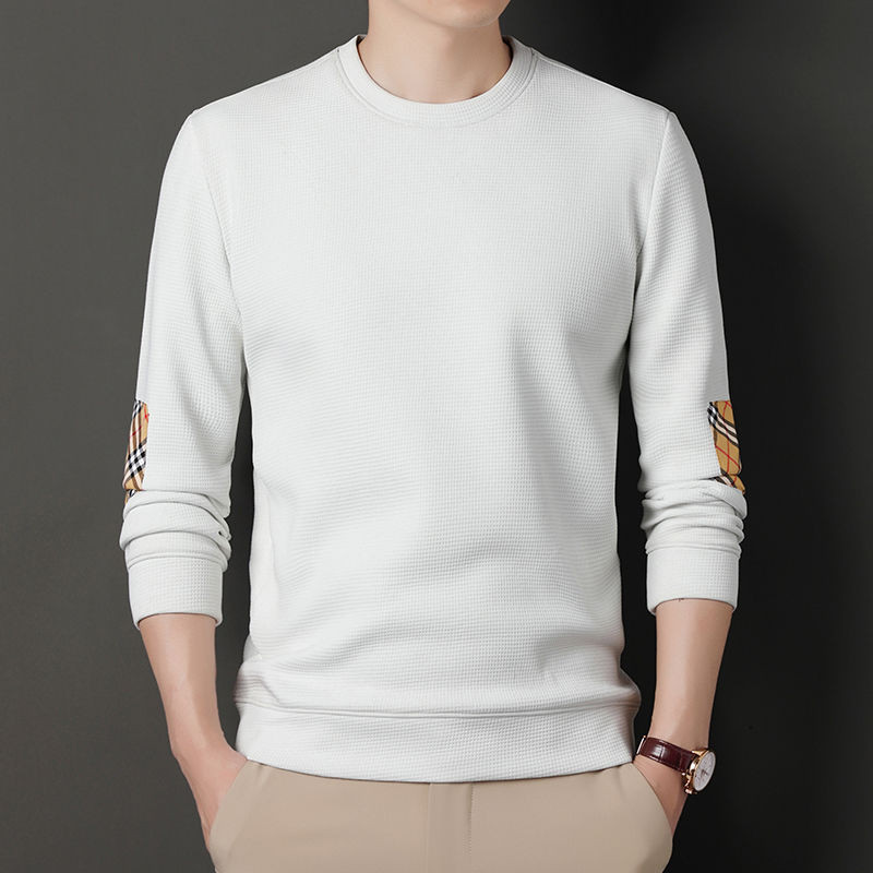 Waffle Casual Sweatshirt Men's round Neck Pullover Long SleeveTT-shirt