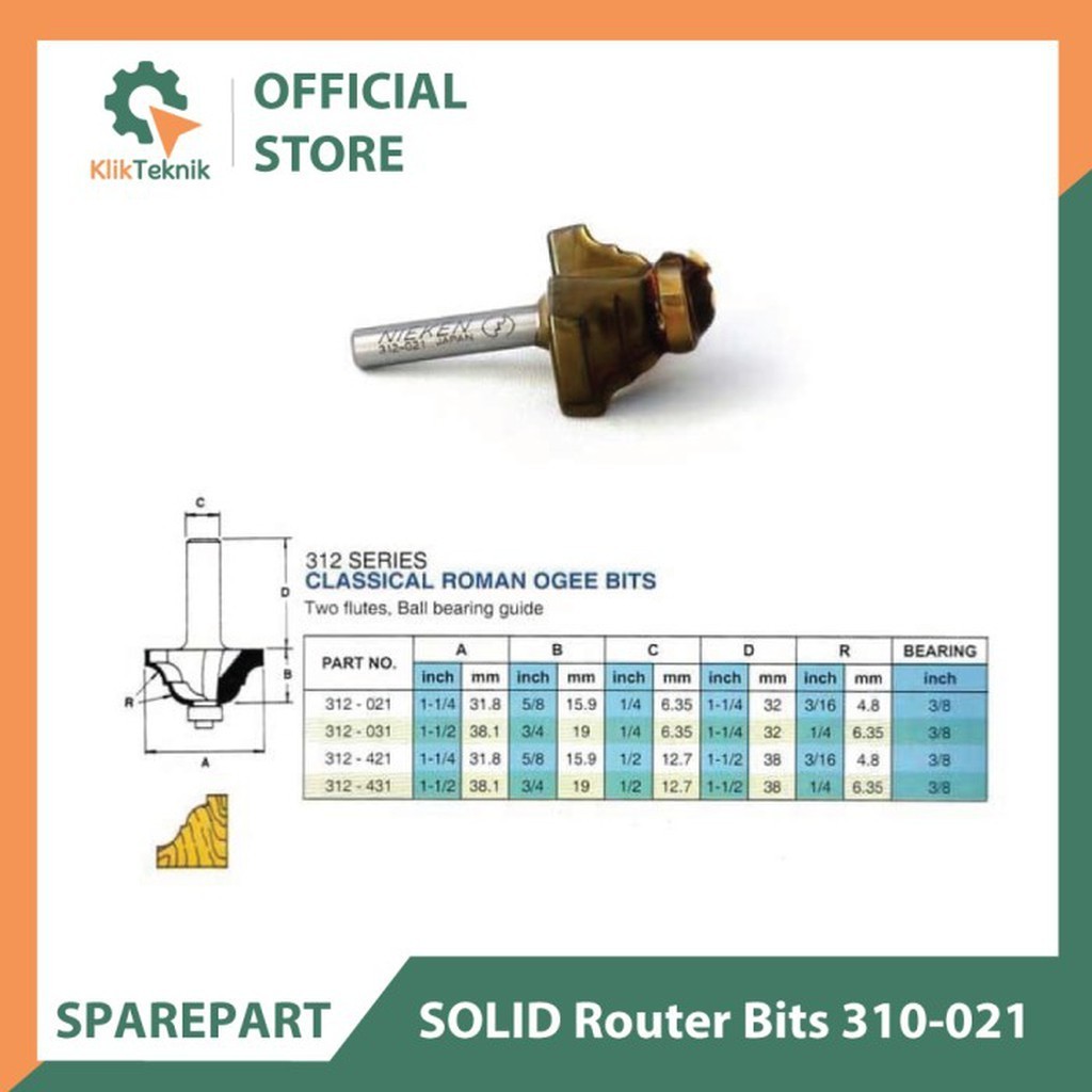 SOLID Router Bits 310-021 (Mata Profil Ogee Fillet Bit 6.35mm)