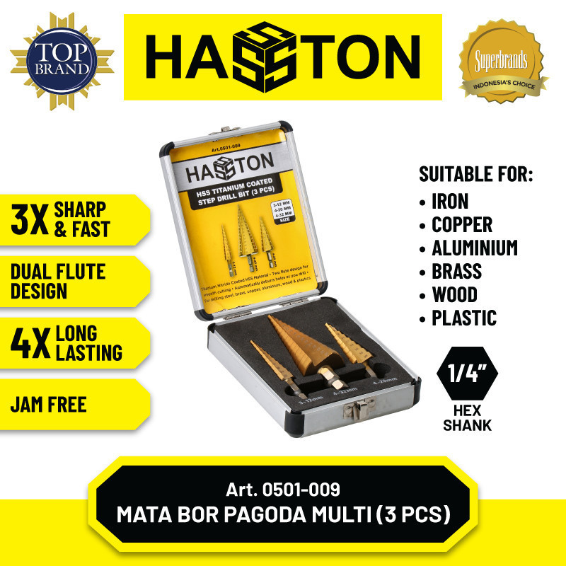 Original Hasston Mata Bor Pagoda Multi Set 3Pcs / Hss Titanium Coated(0501-009)